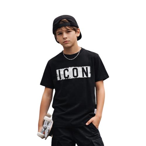 T-shirt ICON bambino nera con logo centrale – stile streetwear IBKS001111