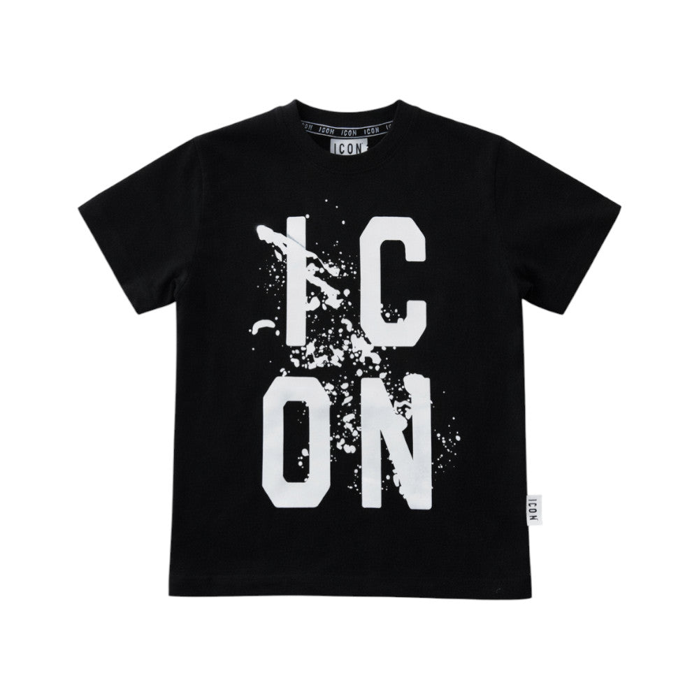 T-shirt ICON bambino nera con maxi logo grafico – stile streetwear IBKS001119
