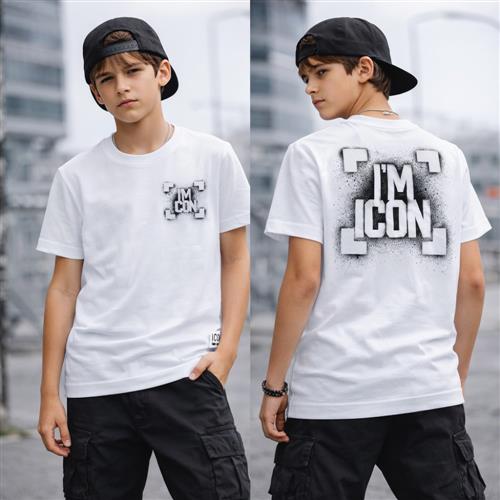 T-shirt ICON bambino bianca con stampa “I’M ICON” posteriore – stile streetwear IBKS001211