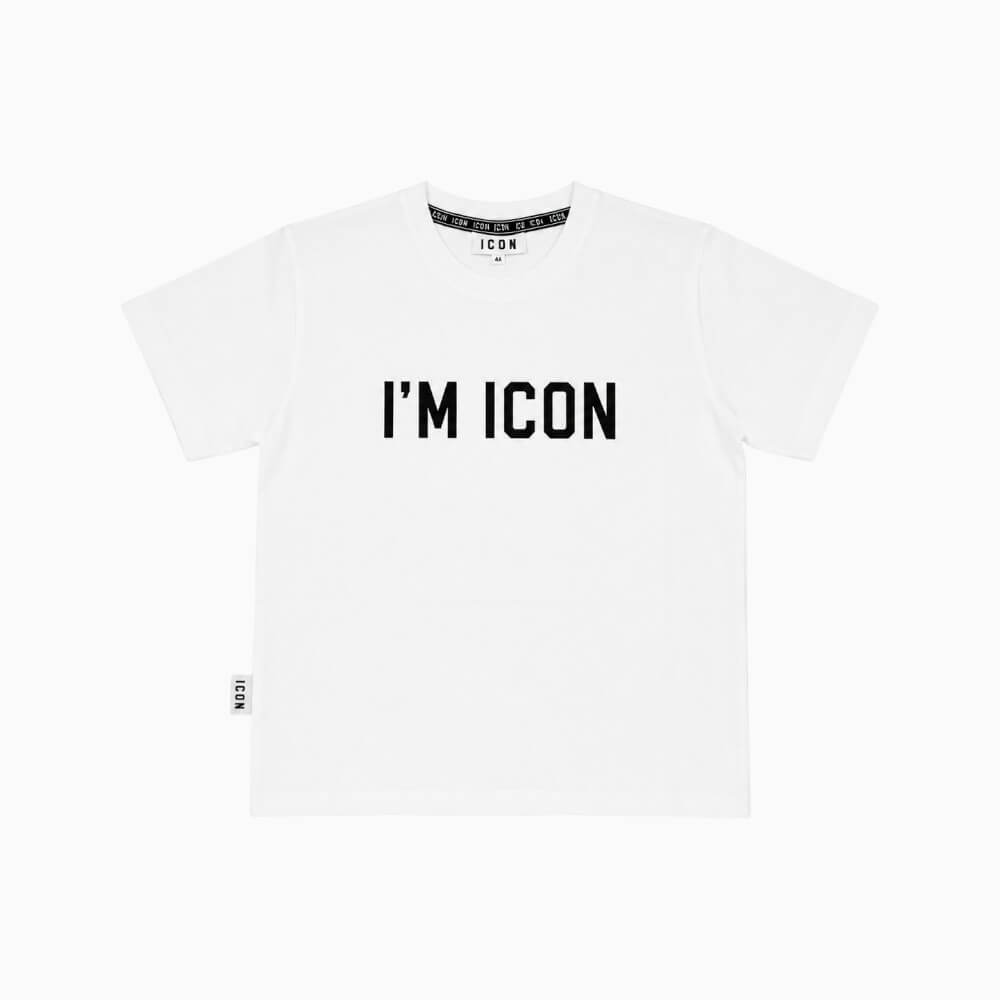 ICON T-shirt ragazzo panna “I’M ICON” con maxi logo posteriore – IBKS001446-1001