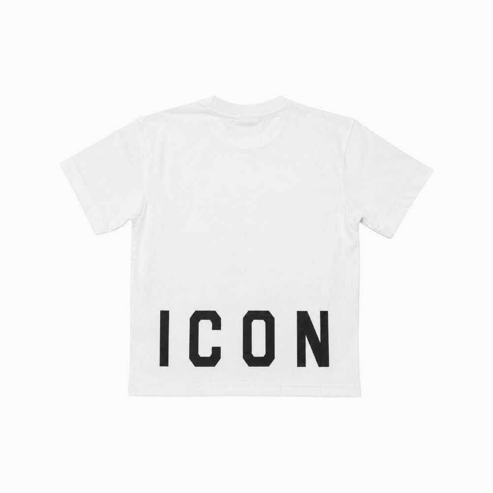 ICON T-shirt ragazzo nera con placca logo e stampa posteriore – IBKS001454-9000