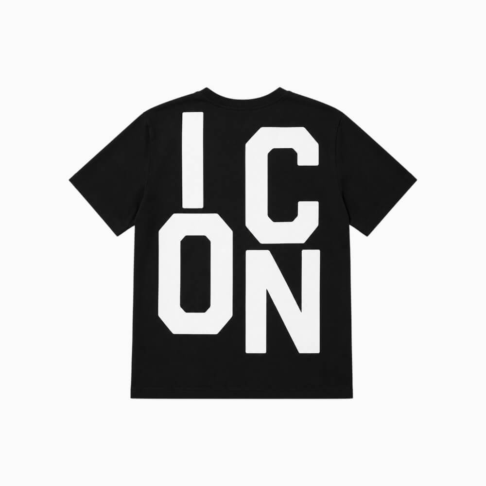 ICON T-shirt ragazzo nera con logo frontale e maxi logo posteriore – IBKS001480-9000