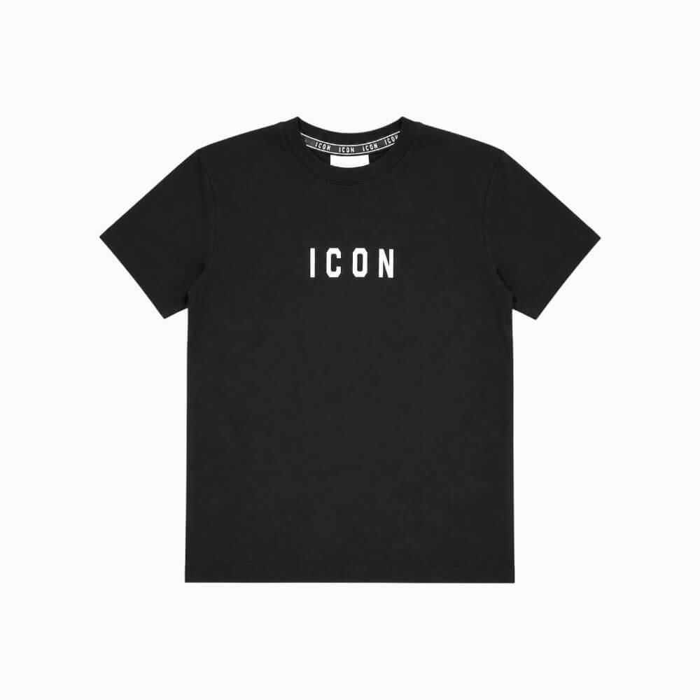 ICON T-shirt ragazzo nera con logo frontale e maxi logo posteriore – IBKS001480-9000