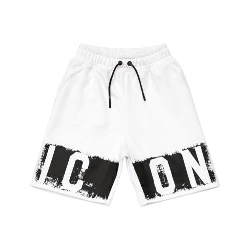 Bermuda ICON bambino bianco con maxi logo nero – stile streetwear estivo IBSH001112