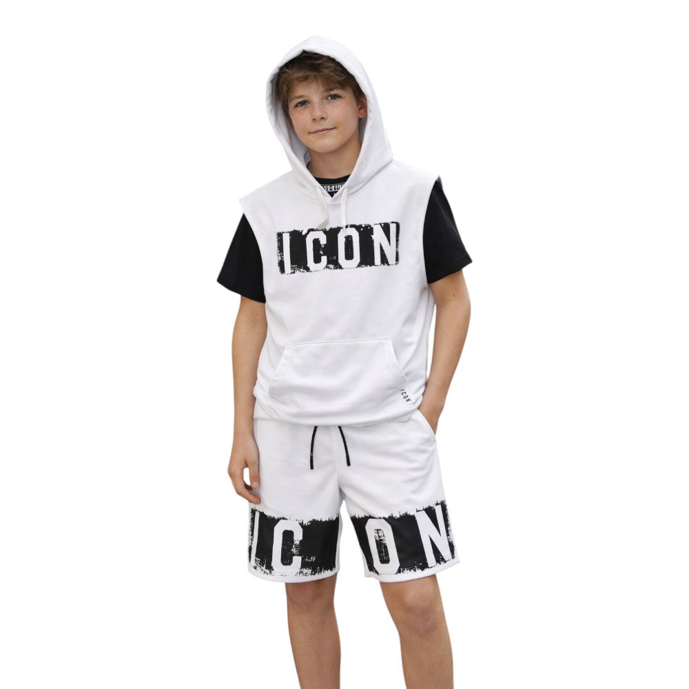 Bermuda ICON bambino bianco con maxi logo nero – stile streetwear estivo IBSH001112