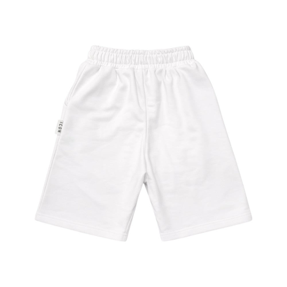 Bermuda ICON bambino bianco con maxi logo nero – stile streetwear estivo IBSH001112