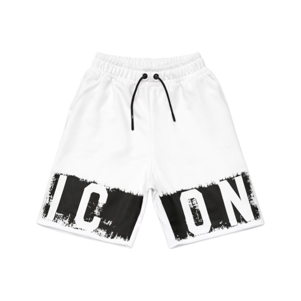 Bermuda ICON bambino bianco con maxi logo nero – stile streetwear estivo IBSH001112