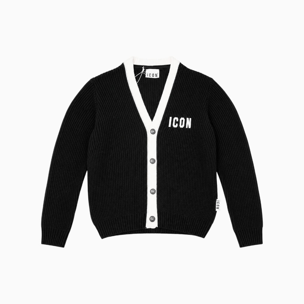 ICON cardigan ragazzo e ragazza nero con bordi panna – IBSM001449-9000
