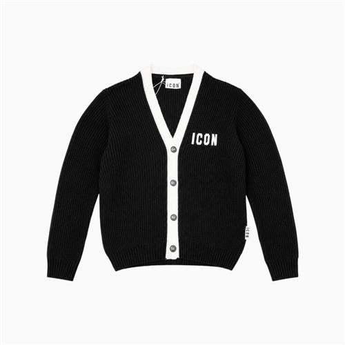 ICON cardigan ragazzo e ragazza nero con bordi panna – IBSM001449-9000
