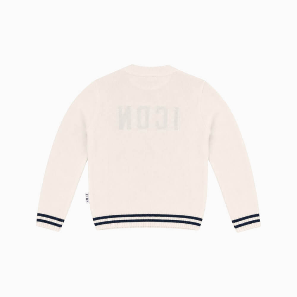 ICON maglioncino ragazzo panna con maxi logo e bordi a righe – IBSM001451-1001