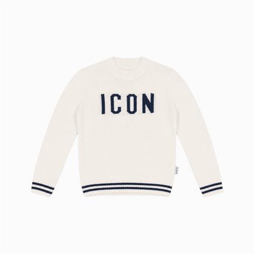 ICON maglioncino ragazzo panna con maxi logo e bordi a righe – IBSM001451-1001