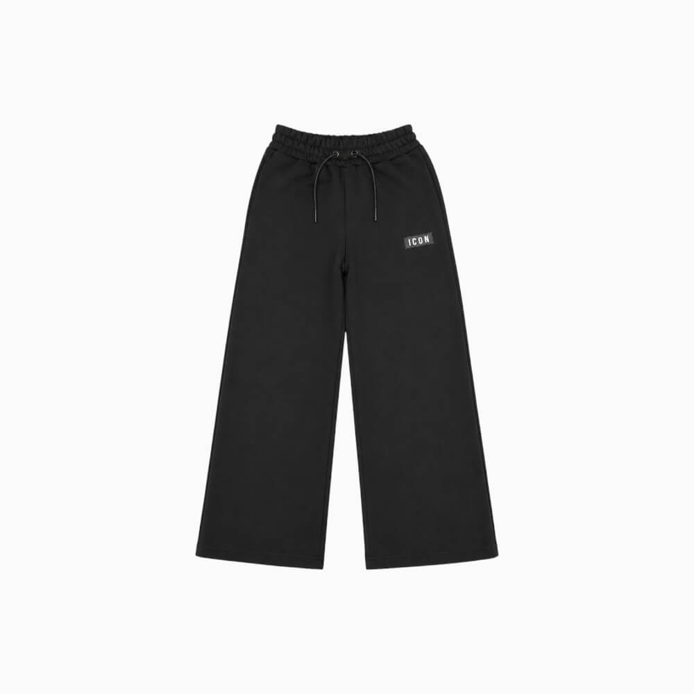 ICON pantalone palazzo ragazzo/a nero con placca logo – IBSP001455-9000