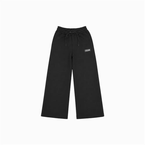 ICON pantalone palazzo ragazzo/a nero con placca logo – IBSP001455-9000