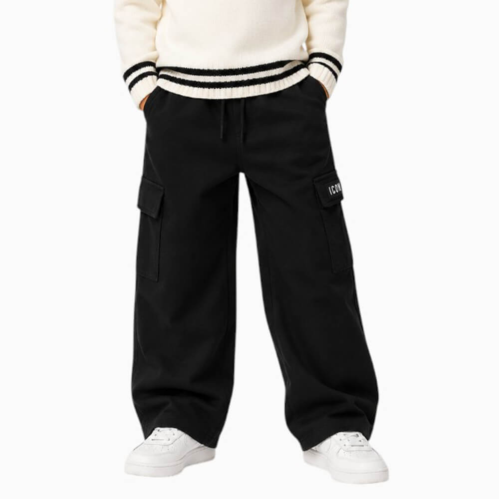 ICON pantalone palazzo cargo unisex nero con logo – IBSP001456-9000