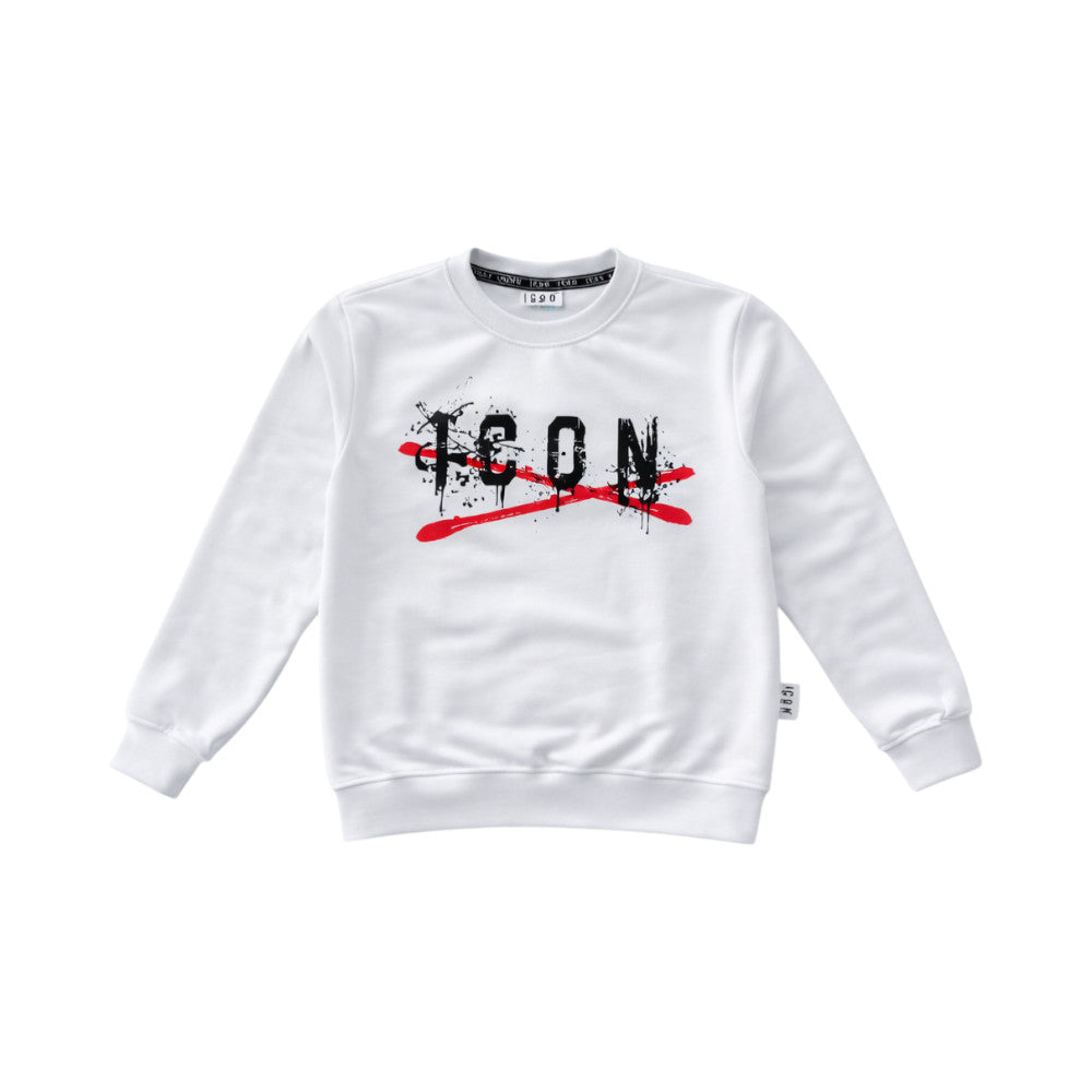 Felpa ICON bambino bianca con logo grafico – stile streetwear distintivo