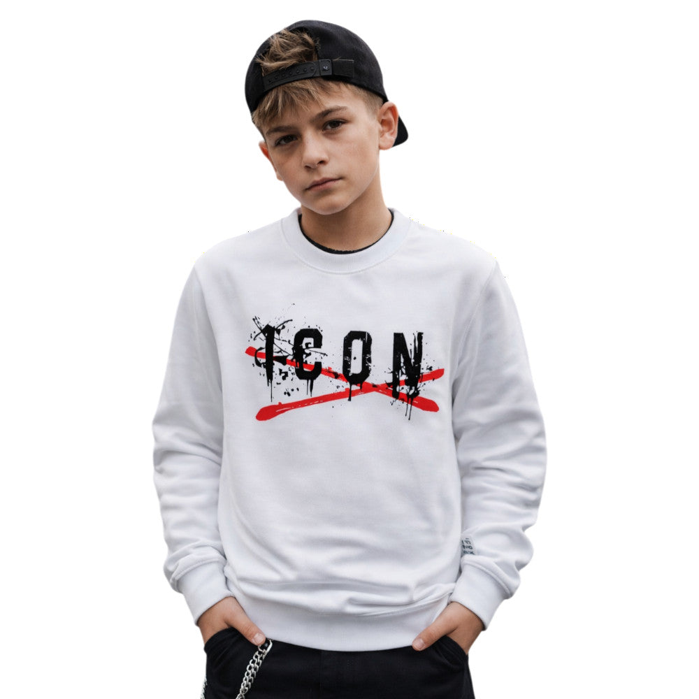 Felpa ICON bambino bianca con logo grafico – stile streetwear distintivo