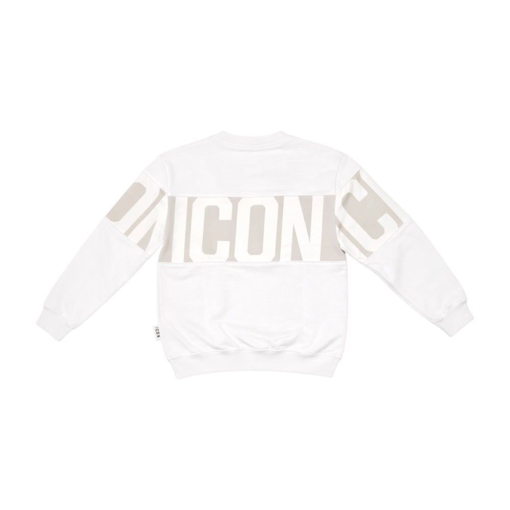 Felpa ICON bambino bianca con fascia ghiaccio maxi logo – outfit streetwear coordinato IBSW001068