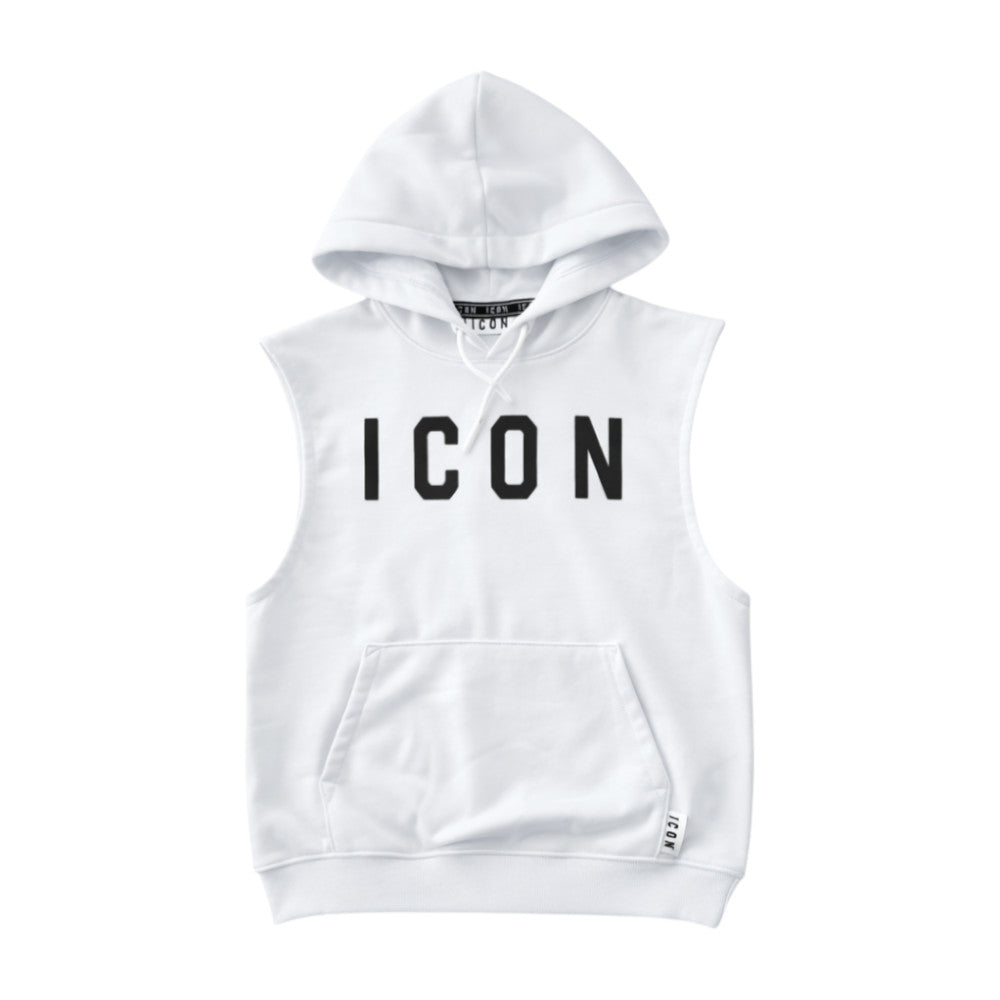 Felpa smanicata ICON bambino con cappuccio bianca – hoodie senza maniche streetwear IBSW001089
