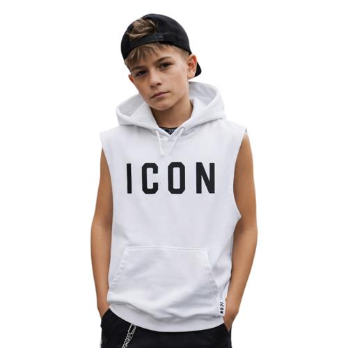 Felpa smanicata ICON bambino con cappuccio bianca – hoodie senza maniche streetwear IBSW001089
