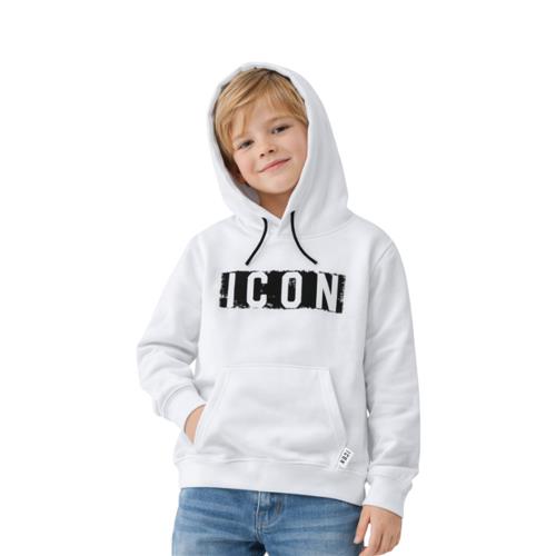 Felpa ICON bambino con cappuccio bianca – hoodie streetwear con logo frontale IBSW001110