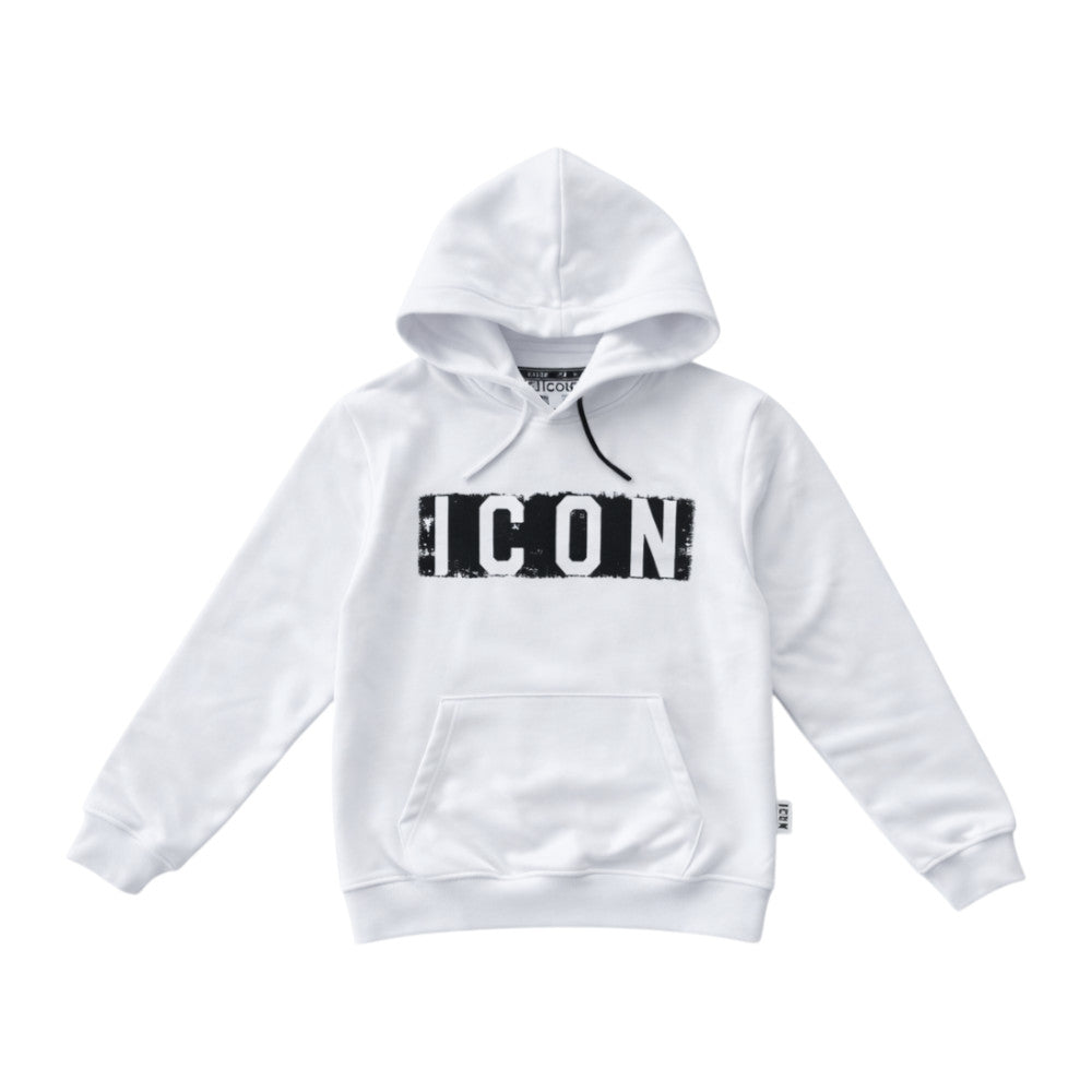 Felpa ICON bambino con cappuccio bianca – hoodie streetwear con logo frontale IBSW001110