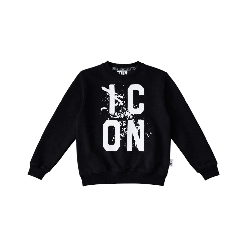 Felpa ICON bambino nera con stampa grafica frontale – sweatshirt streetwear effetto strong IBSW001117