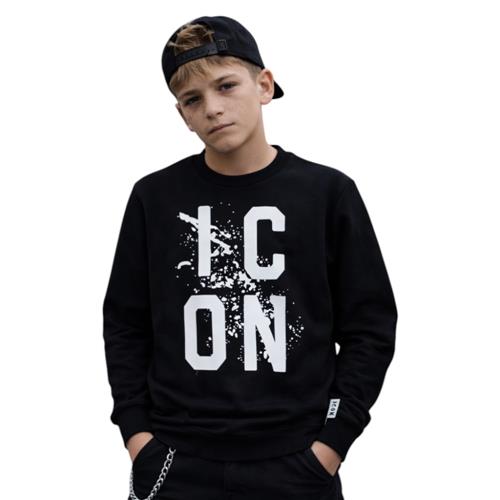 Felpa ICON bambino nera con stampa grafica frontale – sweatshirt streetwear effetto strong IBSW001117