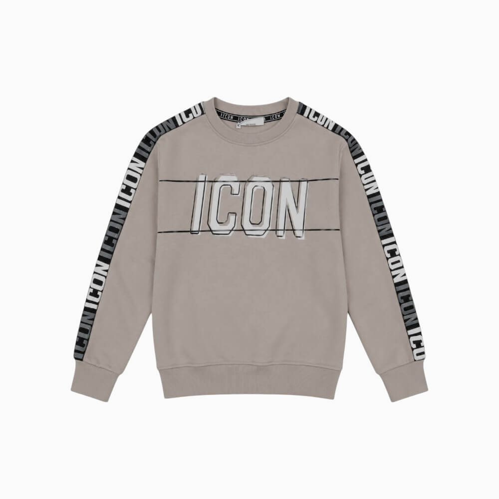 ICON felpa ragazzo grigia con maxi logo e bande sulle maniche – IBSW001420-8030