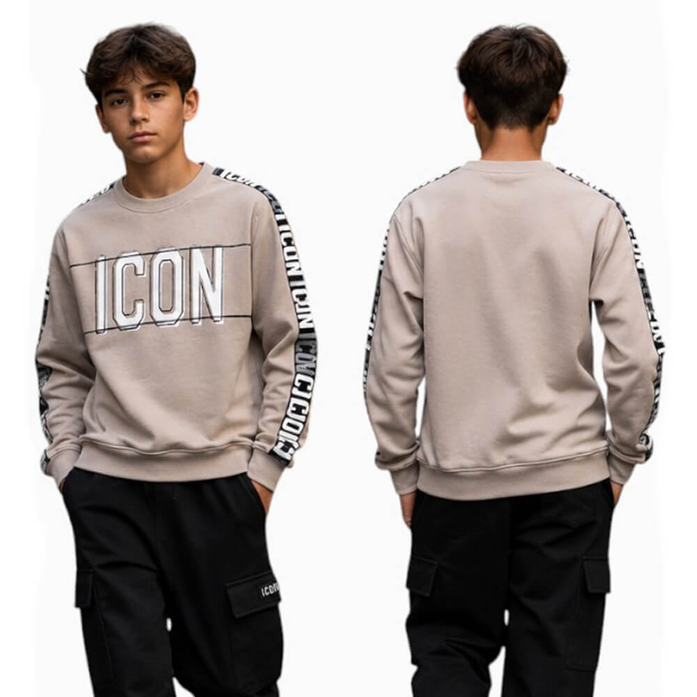 ICON felpa ragazzo grigia con maxi logo e bande sulle maniche – IBSW001420-8030