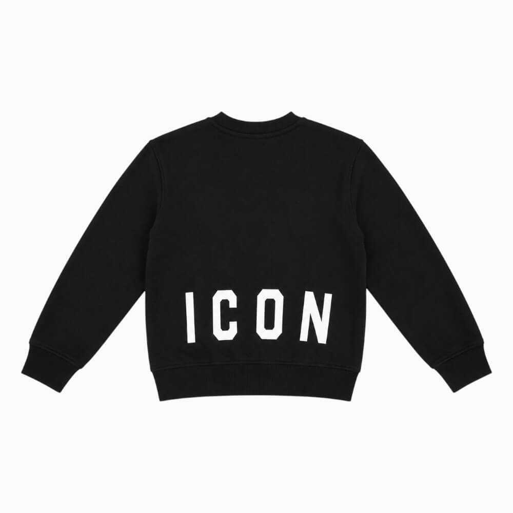 ICON felpa ragazzo nera con placca logo e maxi logo posteriore – IBSW001452-9000