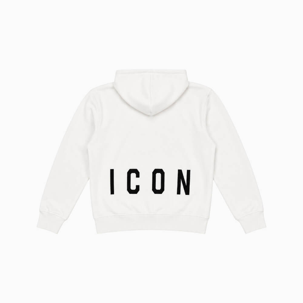 ICON felpa ragazzo panna con cappuccio, placca logo e maxi logo posteriore – IBSW001453-1001