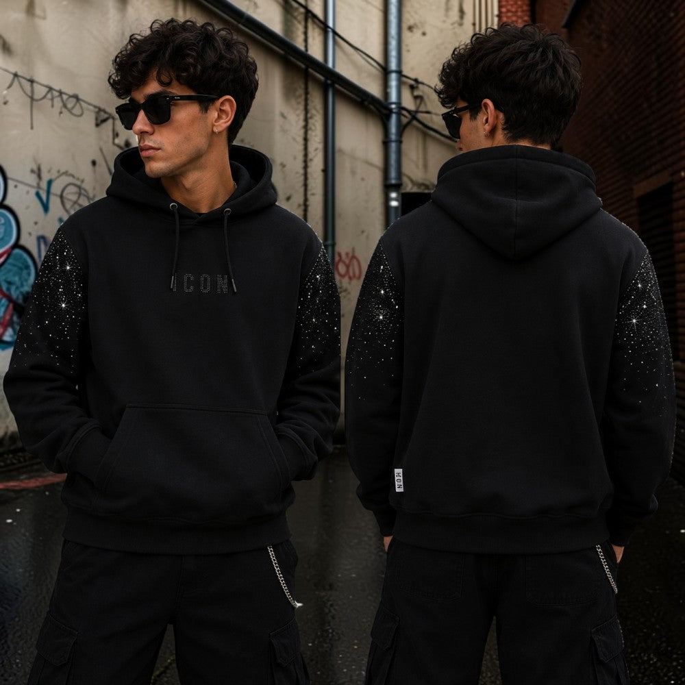 ICON Felpa ragazzo nera con cappuccio e applicazioni luminose – IBSW001505-9000