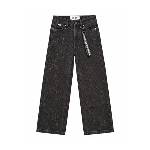 Jeans ICON Ragazza Palazzo Denim Black con Strass