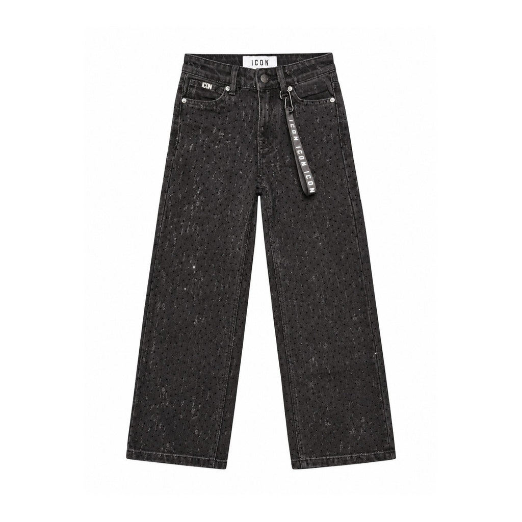 Jeans ICON Ragazza Palazzo Denim Black con Strass