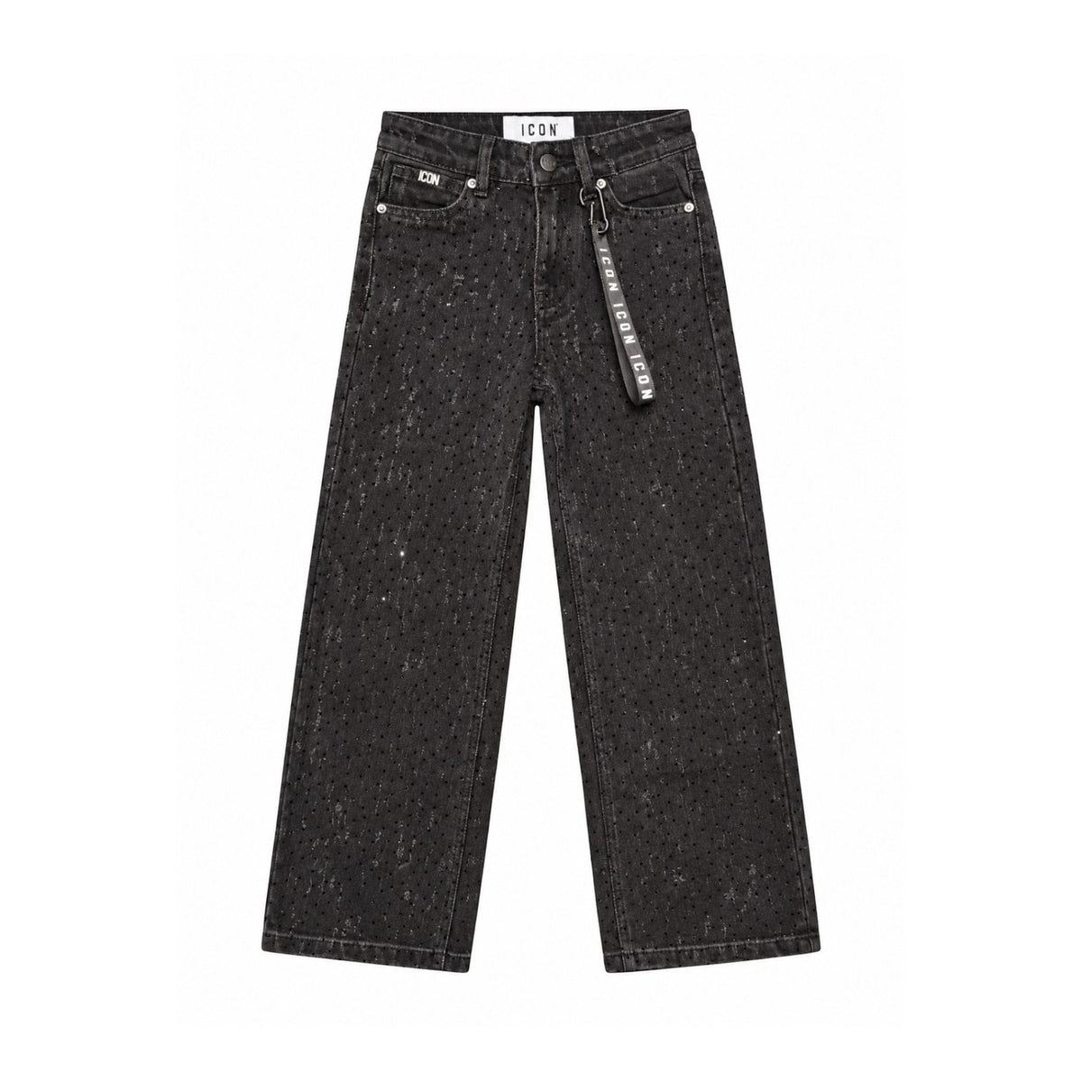Jeans ICON Ragazza Palazzo Denim Black con Strass