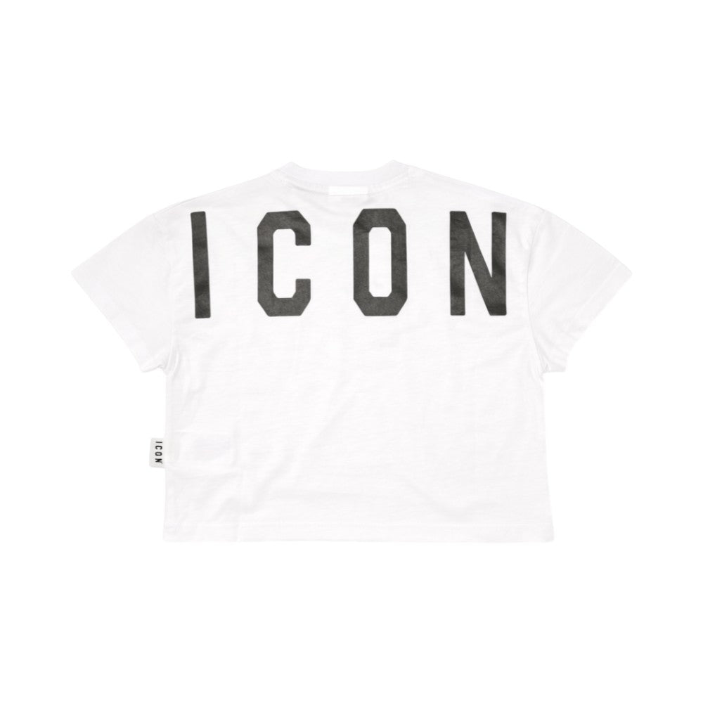 T-shirt crop ICON ragazza bianca con logo frontale – top corto streetwear IGKS001163