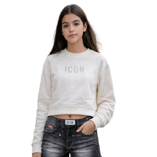 Felpa crop ICON ragazza bianca – girocollo corta streetwear IGSW001256