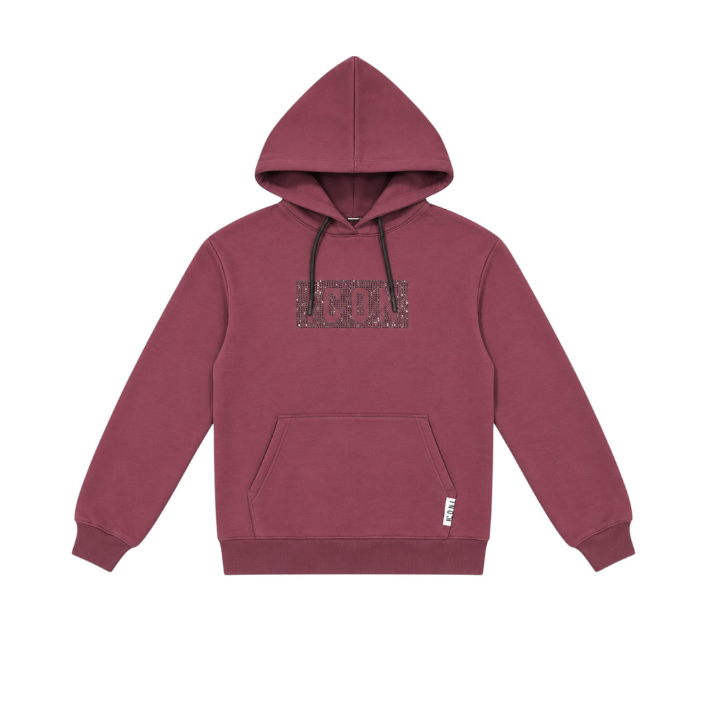Felpa ICON Ragazza Wine con Cappuccio e Logo Strass