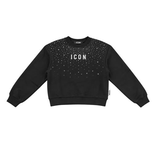 Felpa ICON Ragazza Nera con Cascata di Strass