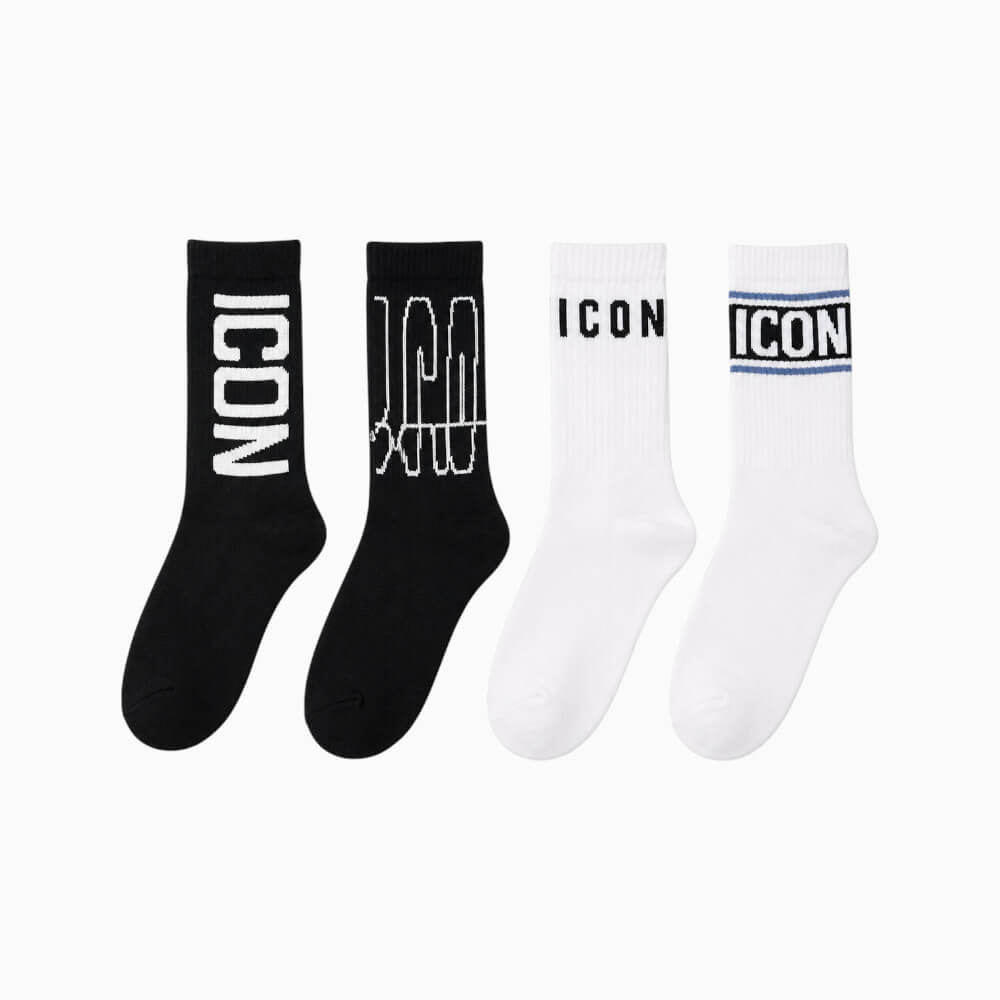 ICON Set 4 paia di calze unisex 2 bianche e 2 nere con loghi assortiti – IJXAC0015431