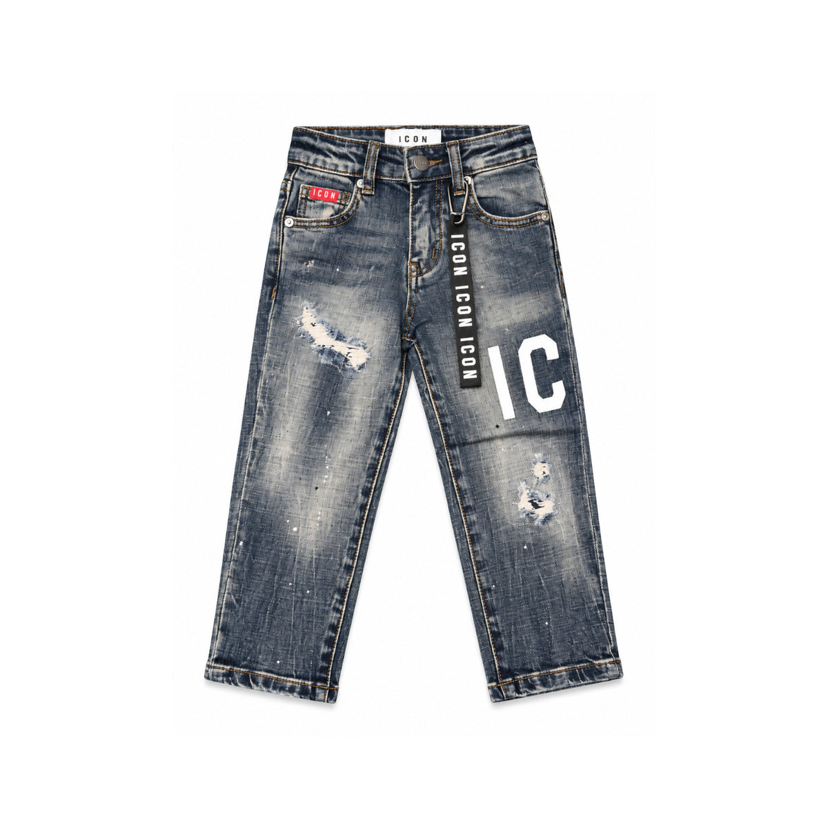 Jeans ICON Bambino Blu Slavato con Rotture e Logo
