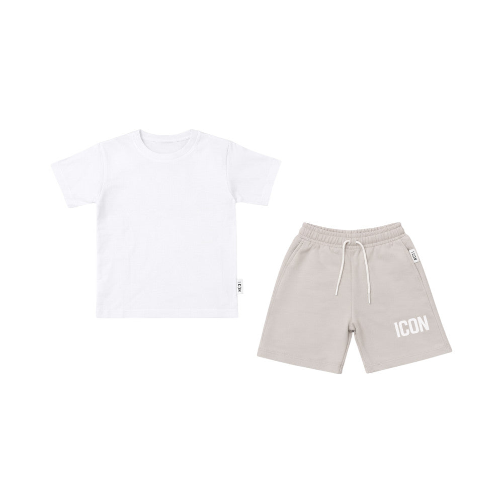 Completo ICON bambino t-shirt bianca+bermuda beige – art. INBFS001216
