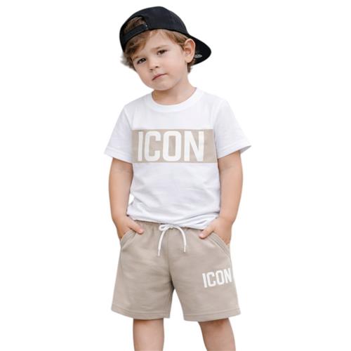 Bambino con completo ICON t-shirt bianca e bermuda beige INBFS001216