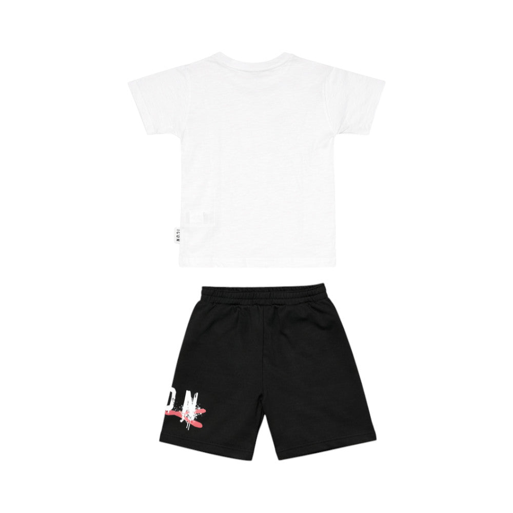 Completo ICON bambino t-shirt + bermuda nero – logo con dettaglio rosso streetwear INBFS001244