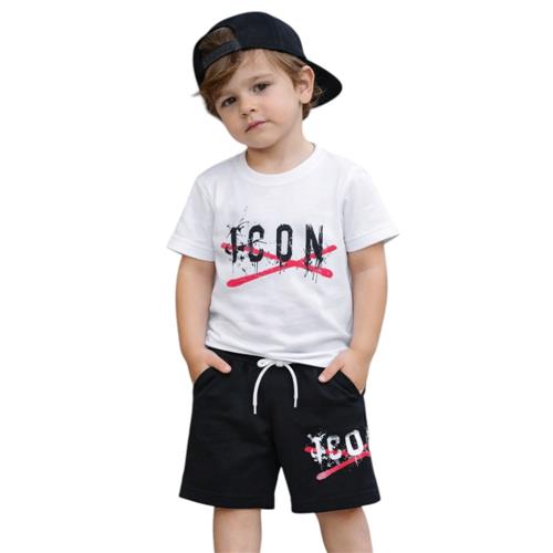 Completo ICON bambino t-shirt + bermuda nero – logo con dettaglio rosso streetwear INBFS001244