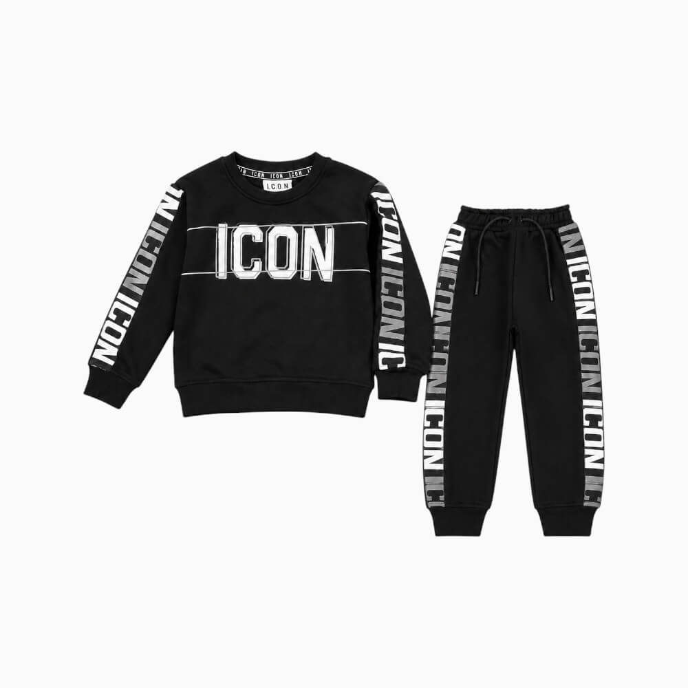 ICON Tuta bambino nera con maxi logo e bande loggate – INBFS001468-9000