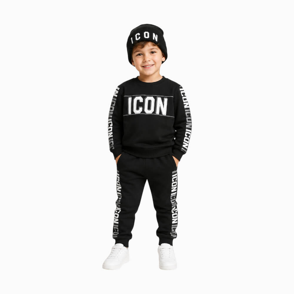 ICON Tuta bambino nera con maxi logo e bande loggate – INBFS001468-9000