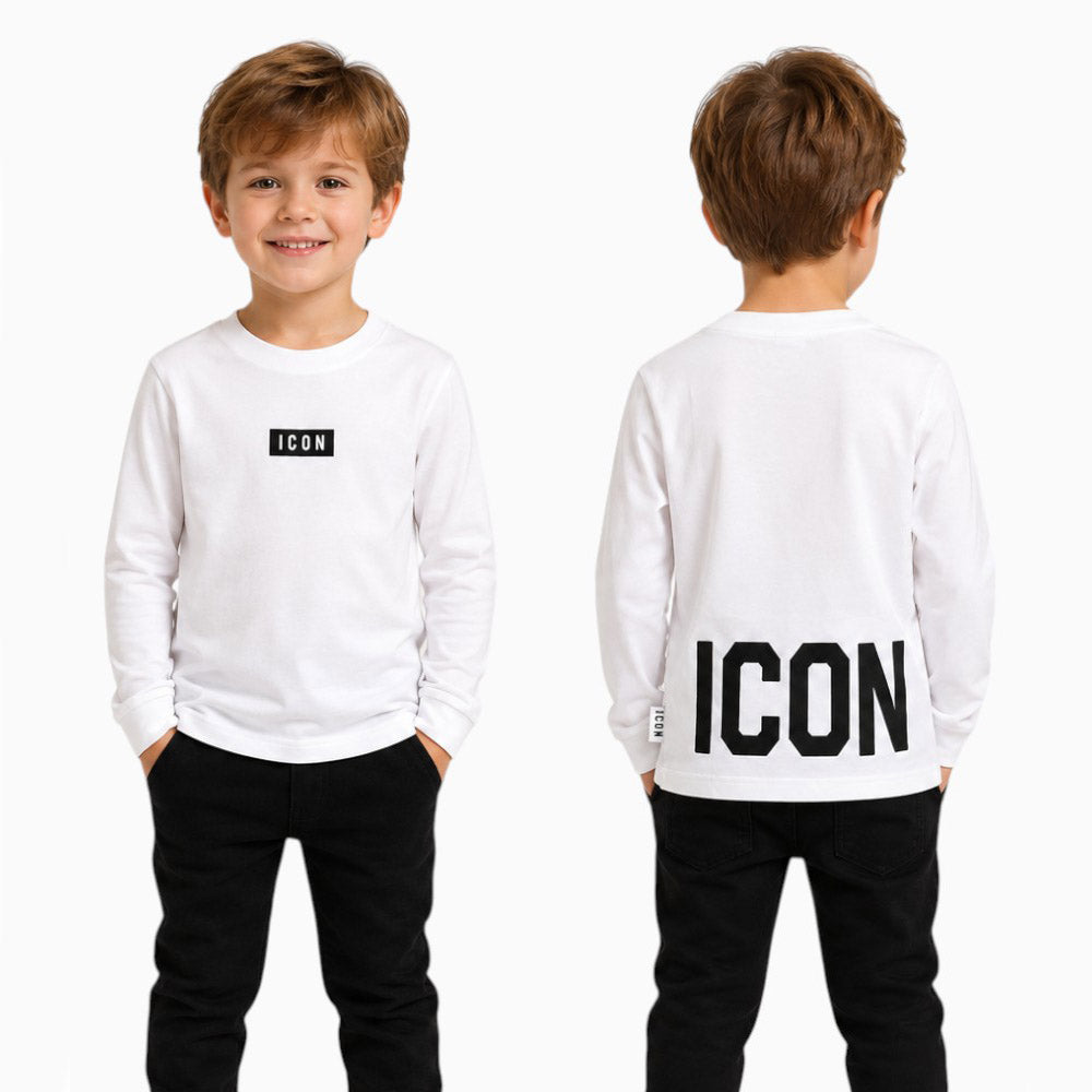ICON Maglietta bambino panna con placca logo e maxi scritta posteriore – INBKL001471-1001