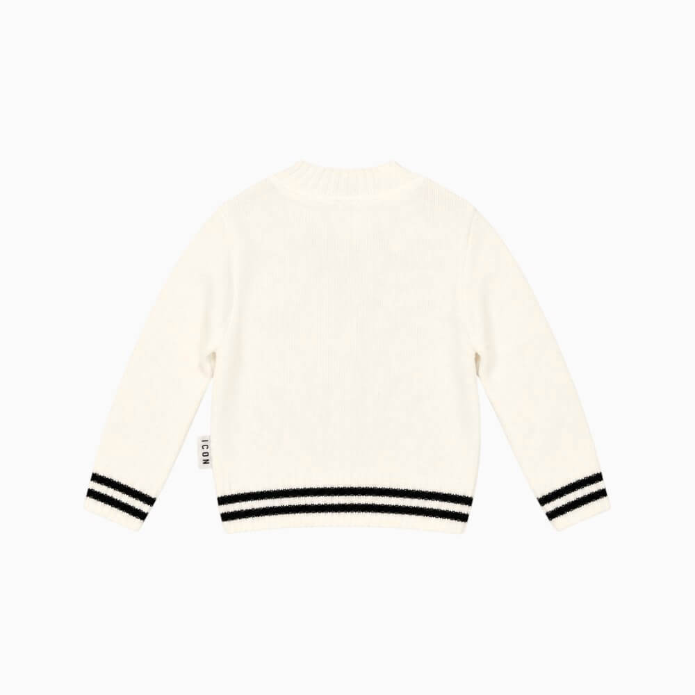 ICON Maglioncino bambino panna con maxi logo e bordi a righe – INBSM001516-1001