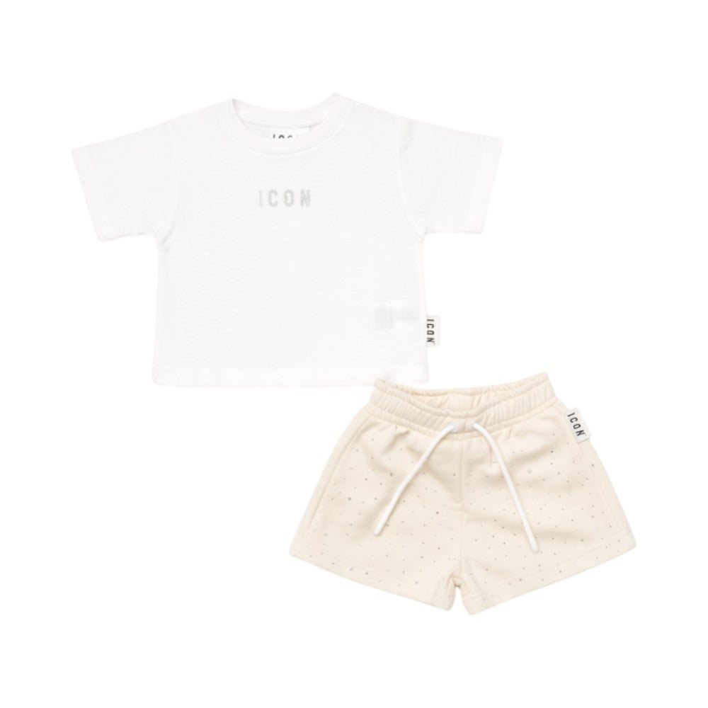 Completo ICON bambina t-shirt + bermuda beige – outfit estivo minimal INGFS001235